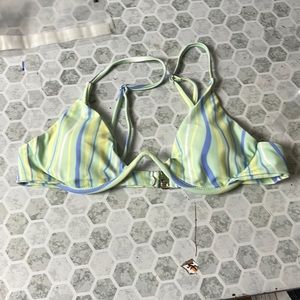 Romwe Small Green Striped Bikini Swimsuit Top